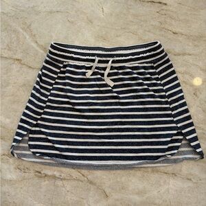 Susina Petite Large Striped Sweatshirt Skirt Navy White Drawstring